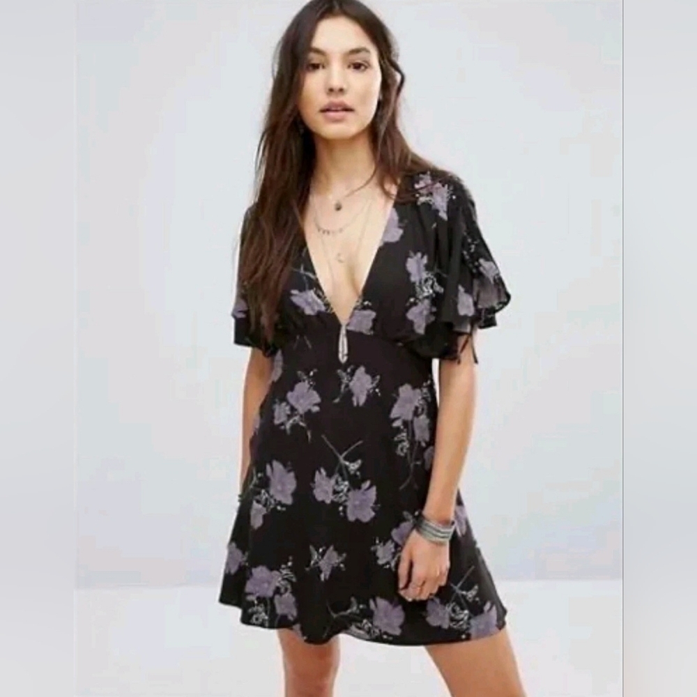 Free People Melanie Floral Fit & Flare Mini Dress Night Pockets EUC 4